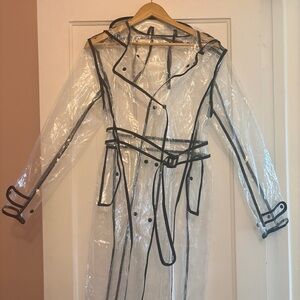 Clear Trench Coat with Black Trim - Women’s Rain Jacket